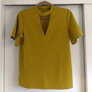Ann Taylor Cutout Choker V Neck Blouse